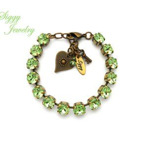 Swarovski Peridot Green charm tennis bracelet, 8mm